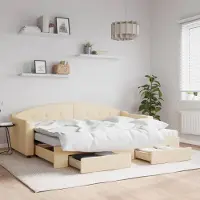 Prolenta Maison Exclusive - Uittrekbaar dagbed met lades, crème kleur, 80x200 cm, gestoffeerd