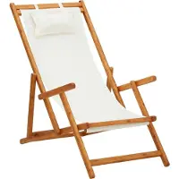 The Living Store Lounge Stoel - Strandstoel - Strandstoel inklapbaar massief eucalyptushout en stof crème - Tuinset - Buitendecoratie - Outdoor Furniture