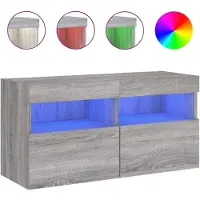 DKD Home Decor Tv-wandmeubel met LED-verlichting 80x30x40 cm grijs sonoma