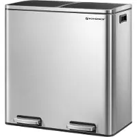 Songmics Afvalscheidingsprullenbak - 60L Duo Vakken, Stijlvol & Praktisch, met Pedaalbediening, Zilver + Zwart