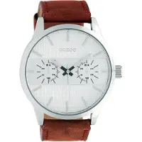 Oozoo Timepieces - Zilverkleurige horloge met cognac leren band - C10535