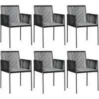 vidaXL Tuinstoelen 6 st met kussens 54x60,5x83,5 cm poly rattan zwart