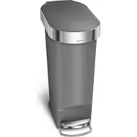 Simplehuman Slanke Plastic Pedaalemmer - 40 liter - Met zakkenrand - Grijs Kunststof