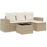 vidaXL 5-delige Loungeset met kussens poly rattan beige