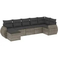 vidaXL 7-delige Loungeset met kussens poly rattan grijs