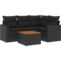 vidaXL 5-delige Loungeset met kussens poly rattan zwart