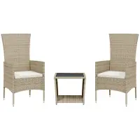 vidaXL 3-delige Tuinset met kussens poly rattan beige