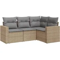 vidaXL 4-delige Loungeset met kussens poly rattan beige