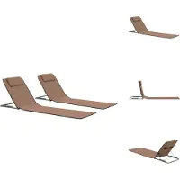 vidaXL Strandlaken - Strandmat - Strandmatten inklapbaar 2 st staal en stof bruin - Opvouwbare Strandmat - Beachchair - Lounge Chair
