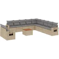 vidaXL 12-delige Loungeset met kussens poly rattan beige