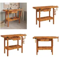 vidaXL Werkbank met lade en bankschroeven 124x52x83 cm acaciahout - Werkbank - Werkbanken - Werktafel - Werkstation