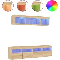 vidaXL 5-delige Tv-wandmeubelset met LED bewerkt hout sonoma eiken