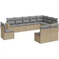 vidaXL 10-delige Loungeset met kussens poly rattan beige