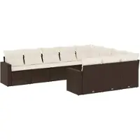vidaXL 10-delige Loungeset met kussens poly rattan bruin