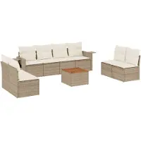 vidaXL 9-delige Loungeset met kussens poly rattan beige