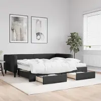 Prolenta Maison Exclusive - Uittrekbaar dagbed met lades, zwart, 90x200 cm, gestoffeerd