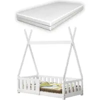 En.casa Kinderbed Tipi met uitvalbeveiliging en matras 70x140 cm wit