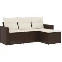 vidaXL 4-delige Loungeset met kussens poly rattan bruin