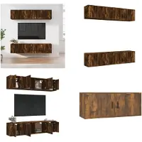 vidaXL 6-delige Tv-meubelset bewerkt hout gerookt eikenkleurig - Tv-kast - Tv-kasten - Tv-meubel - Hifi-meubel