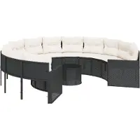 vidaXL Tuinbank met tafel en kussens rond poly rattan zwart
