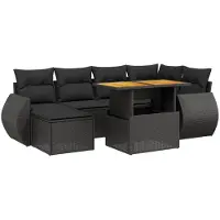 vidaXL 7-delige Loungeset met kussens poly rattan zwart