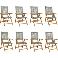 vidaXL Tuinstoelen 8 st verstelbaar poly rattan en massief hout grijs