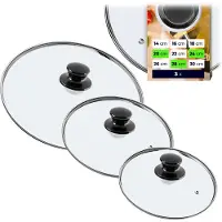 Kadax Pandekselset, universeel deksel van glas met handvat, hittebestendige dekselset in verschillende maten, pannendekselset, glazen deksel voor pan, pan (20 + 24 + 28 cm, glanzend zwart handvat)