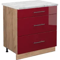 Vicco Fame-Line Keukenonderkast – 80 cm met 3 laden, WB Marmer Bordeauxrode hoogglans