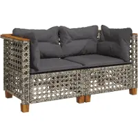vidaXL Tuinhoekbanken 2 st met kussens poly rattan grijs