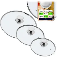 Kadax Pandekselset, universeel deksel van glas met handvat, hittebestendige dekselset in verschillende maten, pannendekselset, glazen deksel voor pot, pan (20 + 24 + 28 cm, zilveren handvat)