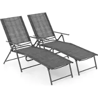 Coast Set van 2 Ligstoelen - Opvouwbaar - Grijs - 155-189 x 64 x 65-102 cm