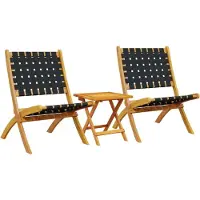 Syfax Set van 2 klapstoelen met tafel, zwart, massief hout