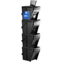 Kadax Afvalscheidingssysteem, modulaire vuilnisemmer van kunststof, recycling-emmer voor keuken en badkamer, sorteerdoos, bio-afvalemmer, afvalsorteerder (4 x 25 l)