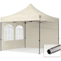 TOOLPORT 3x3 m Easy up partytent, PREMIUM staal 40mm met zijwanden (vensters), crème