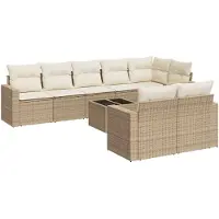 vidaXL 9-delige Loungeset met kussens poly rattan beige