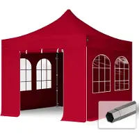 TOOLPORT 3x3 m Easy up partytent, PREMIUM staal 40mm met zijwanden (vensters), rood