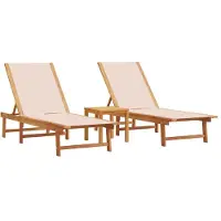 Syfax Ligbedden 2 st met tafel massief acaciahout en textileen crème