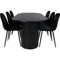 Ebuy24 BiancaBL eethoek eetkamertafel zwart en 6 Polar eetkamerstal velours zwart.