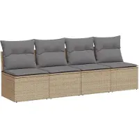 vidaXL Tuinbank 4-zits met kussens poly rattan beige