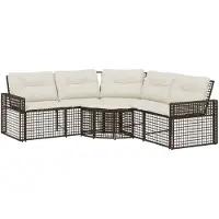 vidaXL Tuinbank met kussens en voetensteun L-vormig poly rattan bruin