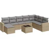 vidaXL 9-delige Loungeset met kussens poly rattan beige