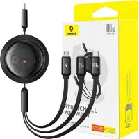 Baseus Free2Draw CB000084 intrekbare USB-C - Lightning / USB-C / micro-USB-kabel 100W 1,1m - zwart