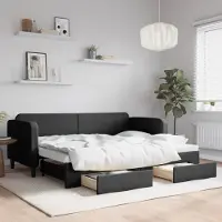 Prolenta Maison Exclusive - Uittrekbaar dagbed met lades, zwart, 80x200 cm, bekleding