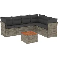 vidaXL 7-delige Loungeset met kussens poly rattan grijs
