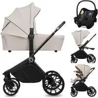 Lionelo Mika Plus - Kinderwagen 3in1 - XXL SET - incl. i-Size autostoel - Veelzijdig en jaarrond - Grote wielen - tot 22kg - Bediening met een hand - Voor alle soorten terrein - Accessoireset