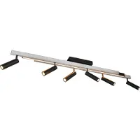 TRIO Zeno LED plafondspot, 6 spots, geborsteld aluminium/zwart, metaal Zeno, dimbaar, alu / grijs / zink, Woon-/ Eetkamer, metaal, Modern, LED plafondlamp