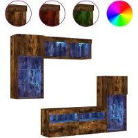 vidaXL 5-delige tv-wandmeubelset met LED bewerkt hout gerookt eiken