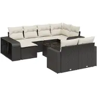 vidaXL 11-delige Loungeset met kussens poly rattan zwart