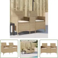 The Living Store Tuinset - Tuinbank - Tuinbank 2-zits met tafel en kussens poly rattan beige - Lounge Set - Buitendecoratie - Patio Furniture