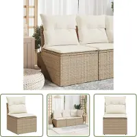 The Living Store Lounge Stoel - Tuinstoel - Tuinstoel zonder armleuning met kussens poly rattan beige - Buitensteun - Ratan Stoel - Beige Stoel